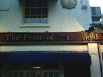 The pub sign. The Pride of Spitalfields, Spitalfields, Central London